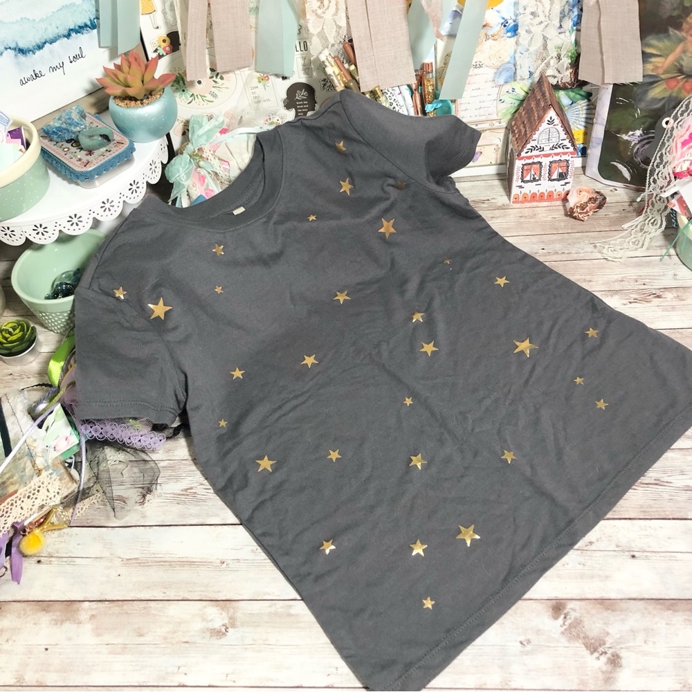 Gray With Gold Metallic Stars Sleep Shirt Pajama Top LLD Aerie Women’s Size XS